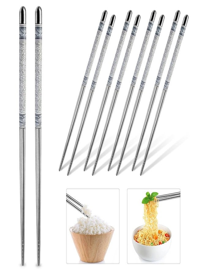 Karomouj KMA683 5 Pair Stainless Steel Plain Chopsticks Set Reusable Non-Slip Sticks Metal Chopsticks Easy to Use for Dinnerware,Noodles,Sushi (Multicolor,Set of 5) - Image 2
